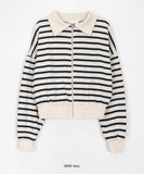 Acop stripe collar zip-up cardigan