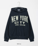 Yoku lettering brushed hood cardigan