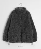 Yuyuri Fluffy Fur High Neck Over Zip-up Jumper