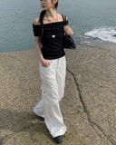Rood Off Shoulder Shirring Sleeveless Top