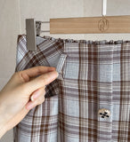 Macaroon Check Button A-Line Long Skirt (Belt Set)