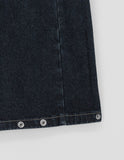 Henen washing pintuck snap button strap denim pants