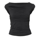 Asymmetrical Draped Roll-Up T-Shirt