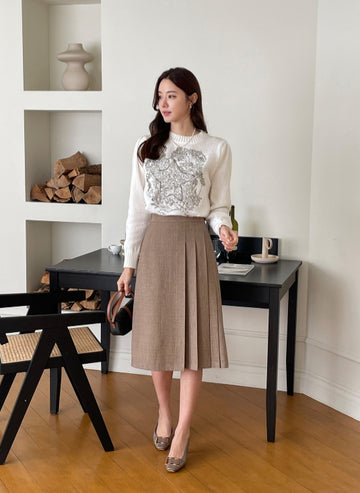 All-Grit Check Unbalanced Pleated Banding Skirt