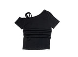 Newdy One Shoulder Open Ribbon Short Sleeve T-shirt