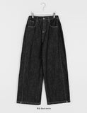 Heine Side Pintuck Stitch Wide Denim Pants