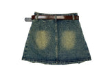 Sege Belt Denim Pleated Mini Skirt