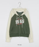 Heiru Lettering Crop Two Way Hood Zip-Up - Long Sleeve ver