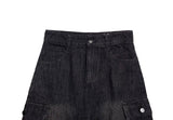 Flak Cargo Black Denim Long Skirt
