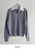 Tienti Stripe Color Matching Collar Knit
