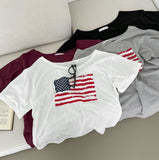 American Flag Loose Fit One Off Shoulder Short Sleeve T-shirt