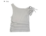 Daming One Shoulder Off Shirring Ribbon T-Shirt
