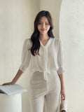 Carriet Chiffon Tie Three Quarter Blouse