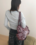 Tommy Stud Zipper Leather Shoulder Bag