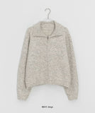 Homley Boucle Wool Collar Zip-Up Knit Cardigan