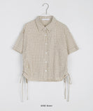 Elle shirring strap check roll-up short sleeve shirt