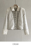 Demur Color Matching Collar Pattern Tweed Short Jacket