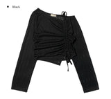 One Off Slit Shirring Long Sleeve T-shirt