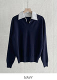 Tienti Stripe Color Matching Collar Knit