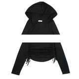 Defen Hood String Long Sleeve T-shirt