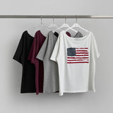American Flag Loose Fit One Off Shoulder Short Sleeve T-shirt
