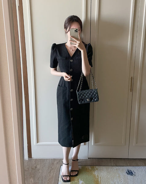 【I AM MARI】[PREMIUM] Lovely V-neck Lace Button One Piece I AM MARI (アイアムマリ) - [プレミアム]ラブリーVネックレース