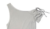 Daming One Shoulder Off Shirring Ribbon T-Shirt