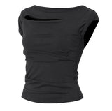 Asymmetrical Draped Roll-Up T-Shirt