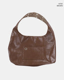 Coryl Leather Eyelet Leopard Hobo Shoulder Bag