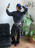 (Brushed) LAYERED CHECK UNBALANCE SKIRT