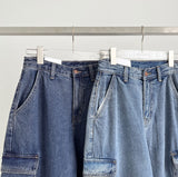 American Casual Cargo Pocket Classic Long Wide Denim Pants