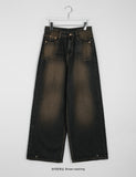 Elku Snap Button Washing Wide Denim Pants