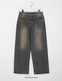 Drain brushed washed denim pants