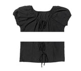 Mihen Ribbon Strap Puff Short Sleeve Blouse