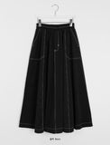 Doroni banding stitch long flare skirt