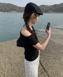 Rood Off Shoulder Shirring Sleeveless Top