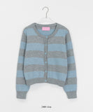 Econi color matching stripe round crop knit cardigan