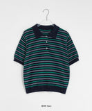 Totree Summer Stripe Collar Short-Sleeved Knit
