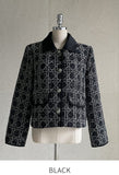 Demur Color Matching Collar Pattern Tweed Short Jacket