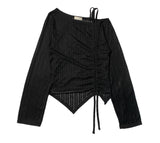 One Off Slit Shirring Long Sleeve T-shirt