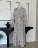 Drian Striped Collar Shirt Long Dress (BeltSet)