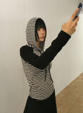 STRIPE RAGLAN HOOD TEE