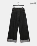 American Made Non-Fade Roll-Up Pocket Wide Denim Long Pants