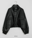 Fukui Pocket String Crop Leather Jumper