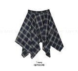 (Brushed) LAYERED CHECK UNBALANCE SKIRT