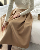 Mazren Jacquard Banding Pleat Long Skirt