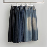 4 Seasons Washing Hem Snap Wide Balloon Denim Pants