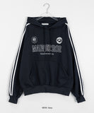 Yunaki Track Color Matching Raglan Lettering Hoodie