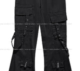 Akan eyelet strap semi-bootcut pants