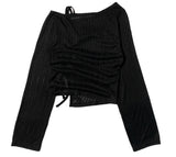 One Off Slit Shirring Long Sleeve T-shirt